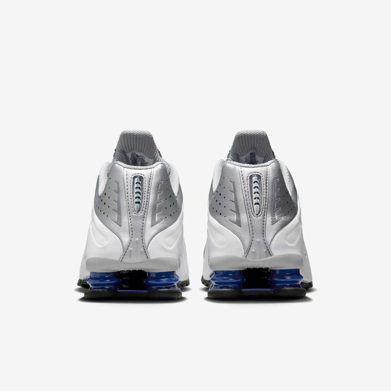 Nike Shox R4, Blanco/Blanco-Mtlc Plata-Azul Real Profundo-Negro, hi-res