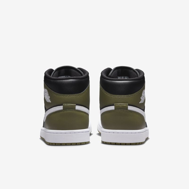 Air Jordan 1 Mid, Negro/Blanco-Oliva Medio-Vela, hi-res
