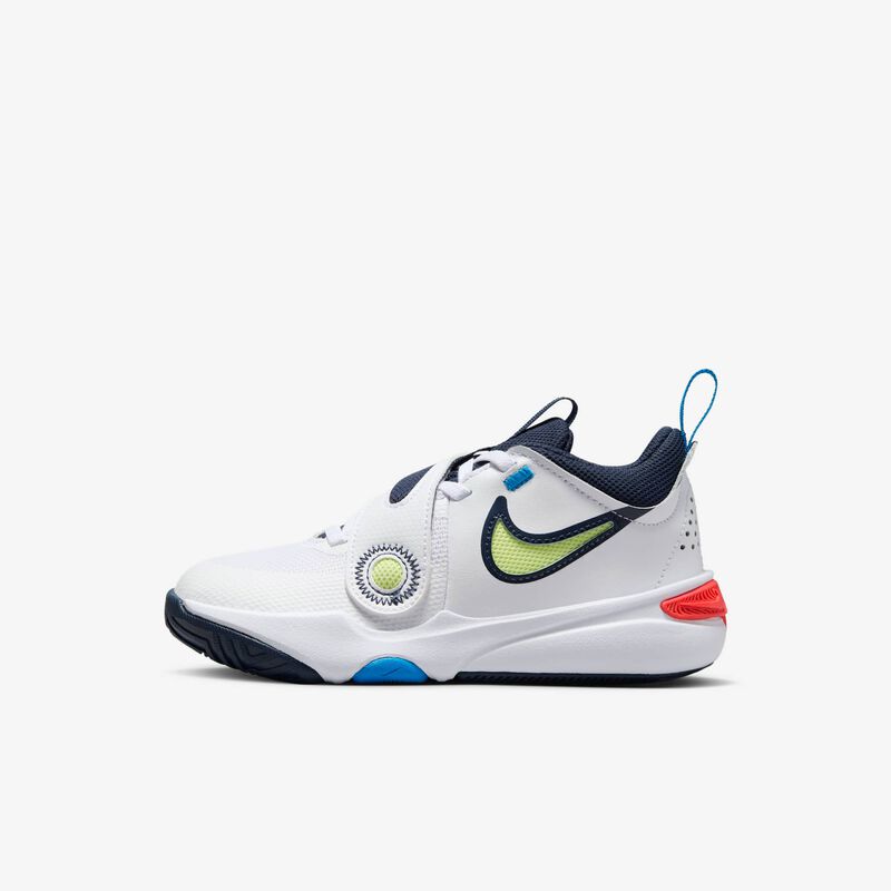 Nike Team Hustle D 11, Blanco/Carmesí Brillante/Azul Foto/Toque De Limón Claro, hi-res