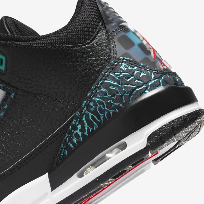 Air Jordan 3 Retro, Negro/Hiperjade/Blanco/Rojo Sirena, hi-res