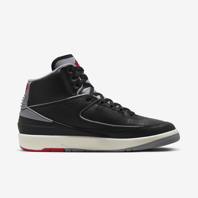 Air Jordan 2 Retro, Negro/Gris cemento-Rojo fuego-Vela, hi-res