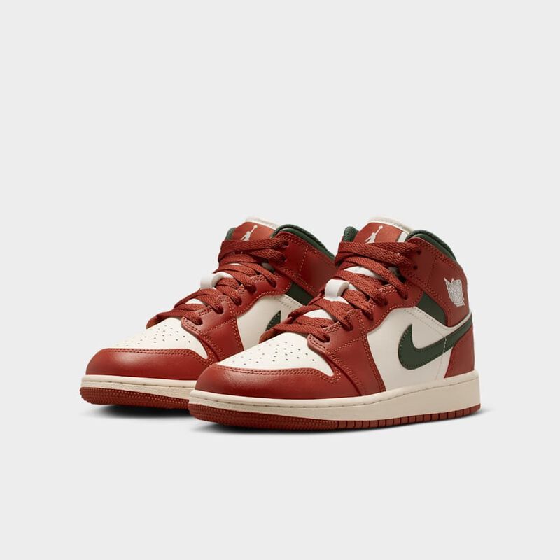 Air Jordan 1 Mid, Vela/Verde Medianoche-Platino Puro-Piedra Roja, hi-res