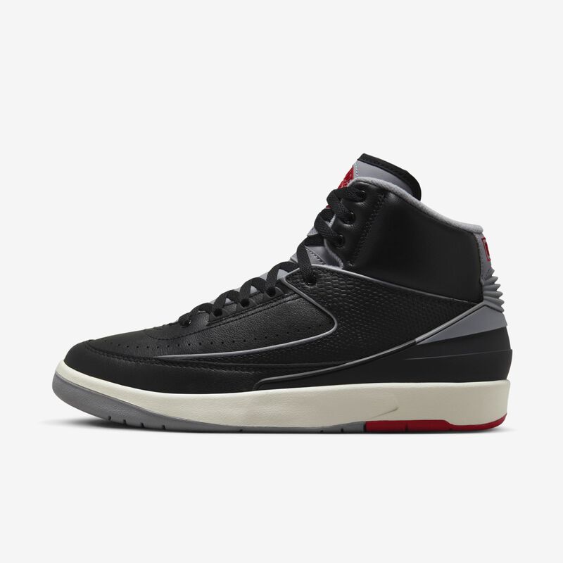 Air Jordan 2 Retro, Negro/Gris cemento-Rojo fuego-Vela, hi-res
