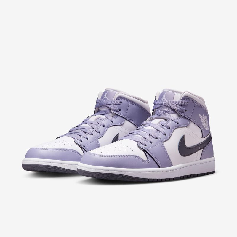 Air Jordan 1 Mid, Blanco/Índigo Neblina/Gris Azul Oscuro, hi-res