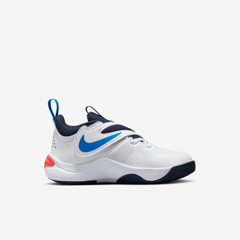 Nike Team Hustle D 11, Blanco/Carmesí Brillante/Azul Foto/Toque De Limón Claro, hi-res