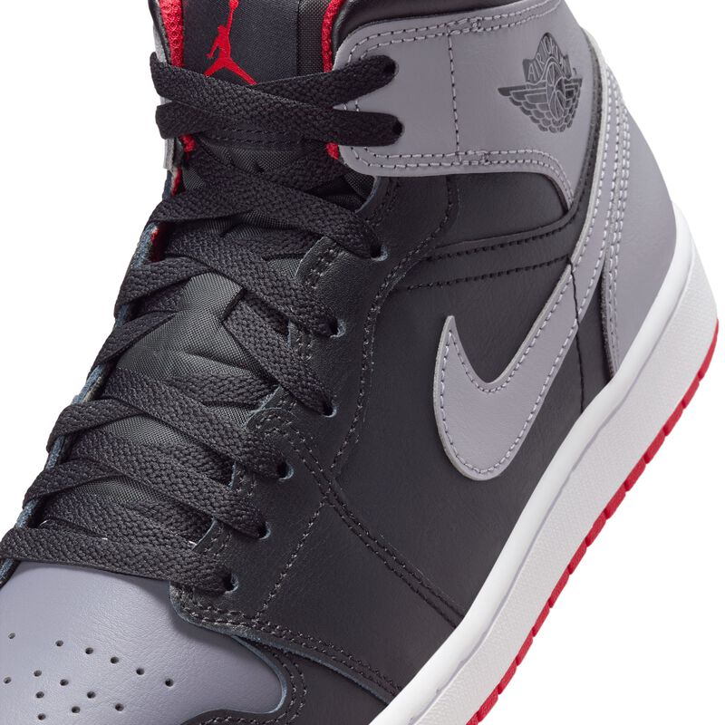 Air Jordan 1 Mid, Negro/Rojo fuego/Blanco/Gris cemento, hi-res