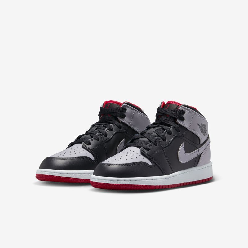 Air Jordan 1 Mid, Negro/Fuego Rojo/Blanco/Cemento, hi-res