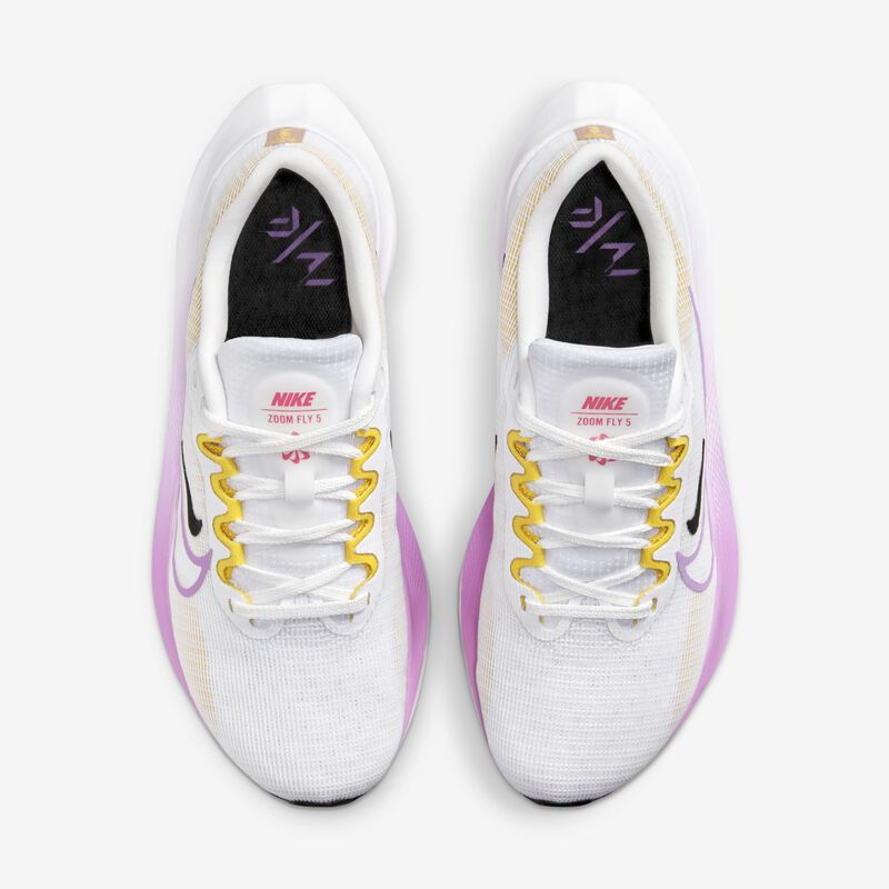 Nike Zoom Fly 5, Blanco/Sulfuro vivo/Café ámbar/Fucsia enérgico, hi-res