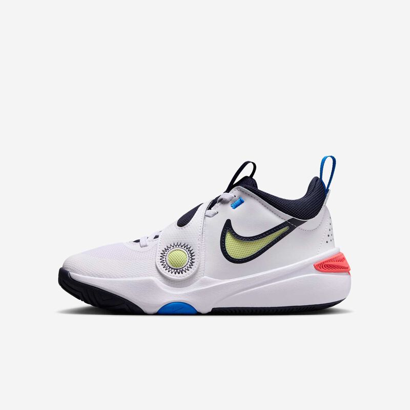 Nike Team Hustle D 11, Blanco/Carmesí Brillante/Azul Foto/Toque De Limón Claro, hi-res