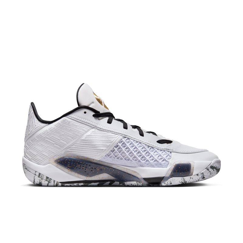 Air Jordan XXXVIII Low, Blanco/Negro/Platino puro/Oro metalizado, hi-res