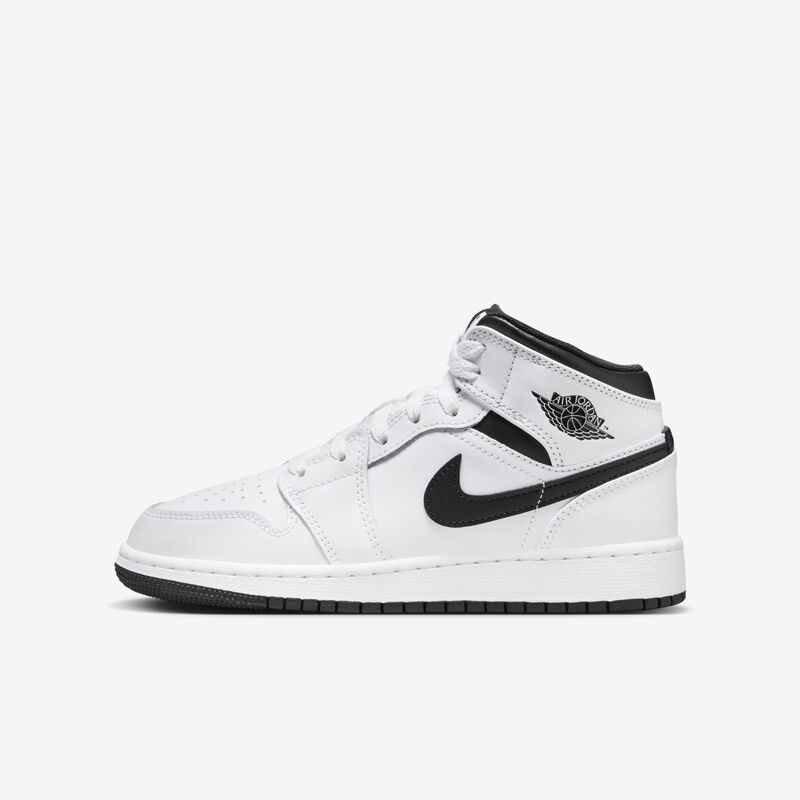 Air Jordan 1 Mid, Blanco/Blanco/Negro/Negro, hi-res