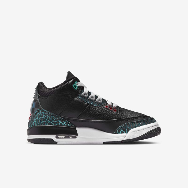 Air Jordan 3 Retro, Negro/Hiperjade/Blanco/Rojo Sirena, hi-res