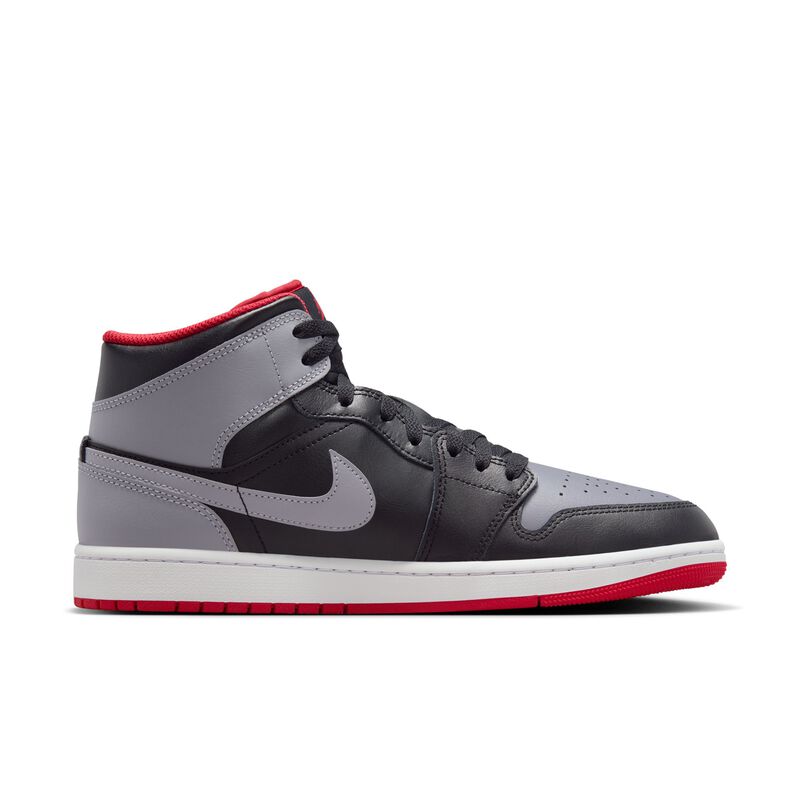 Air Jordan 1 Mid, Negro/Rojo fuego/Blanco/Gris cemento, hi-res