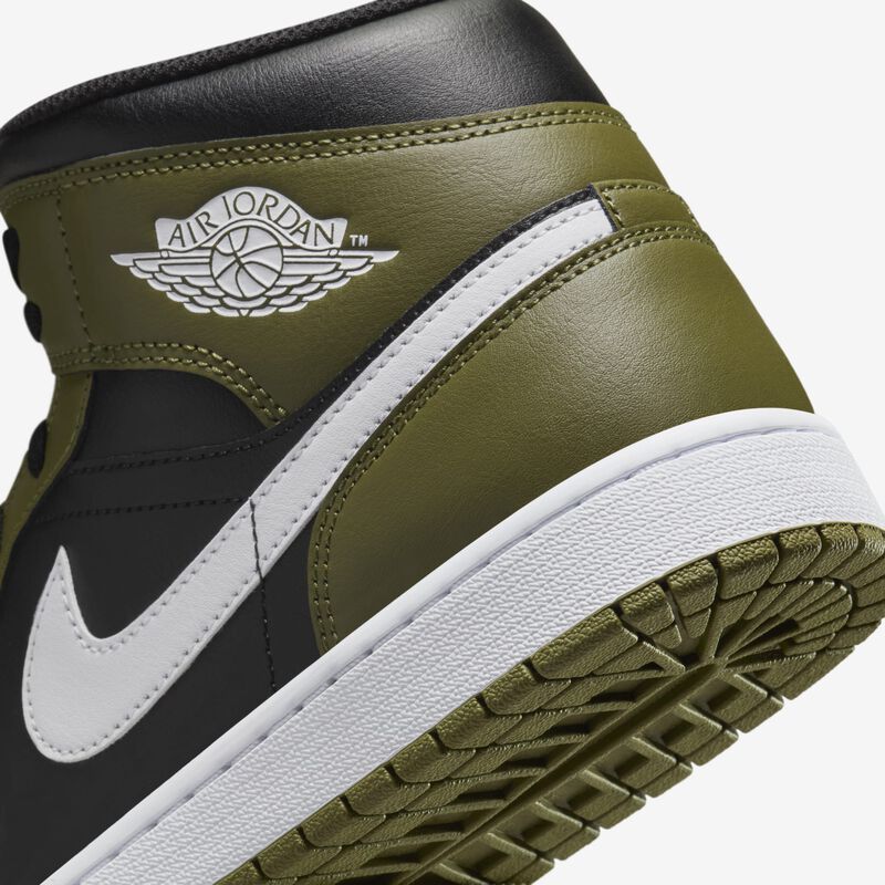 Air Jordan 1 Mid, Negro/Blanco-Oliva Medio-Vela, hi-res