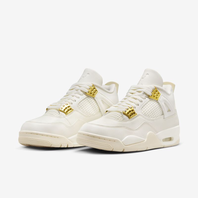 Air Jordan 4 Retro "White and Gold", Vela/Negro/Oro metalizado, hi-res