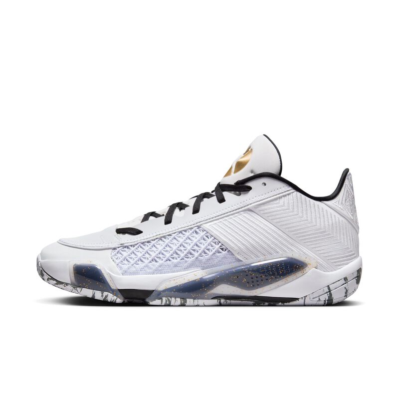 Air Jordan XXXVIII Low, Blanco/Negro/Platino puro/Oro metalizado, hi-res