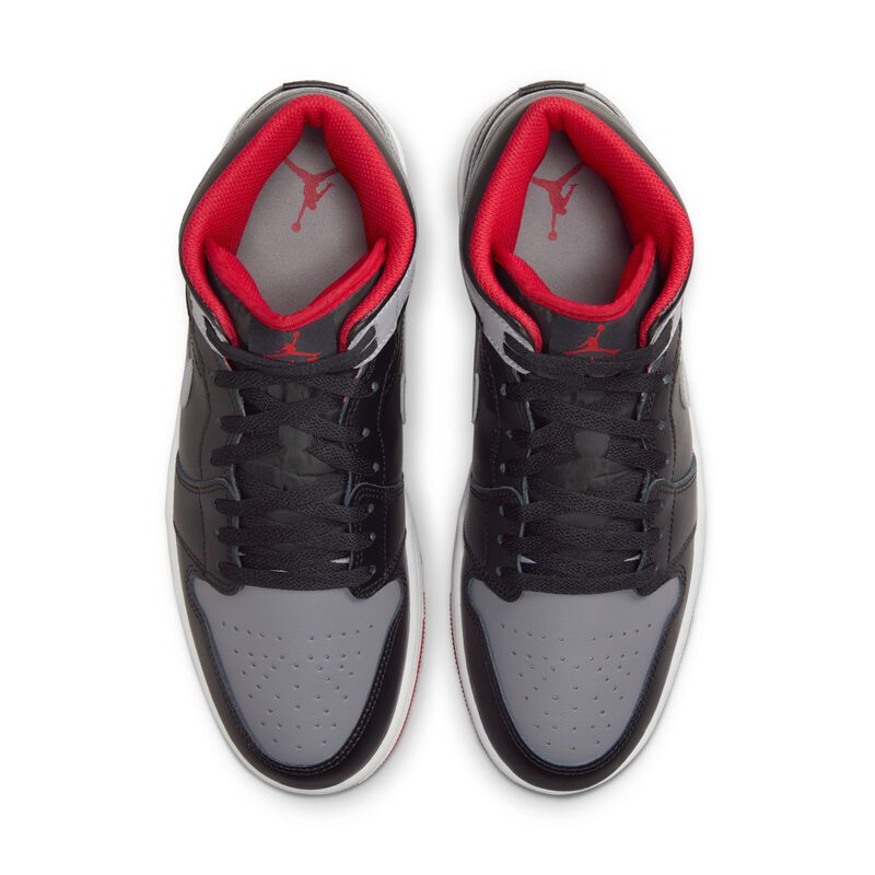 Air Jordan 1 Mid, Negro/Rojo fuego/Blanco/Gris cemento, hi-res