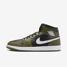 Air Jordan 1 Mid, Negro/Blanco-Oliva Medio-Vela, hi-res