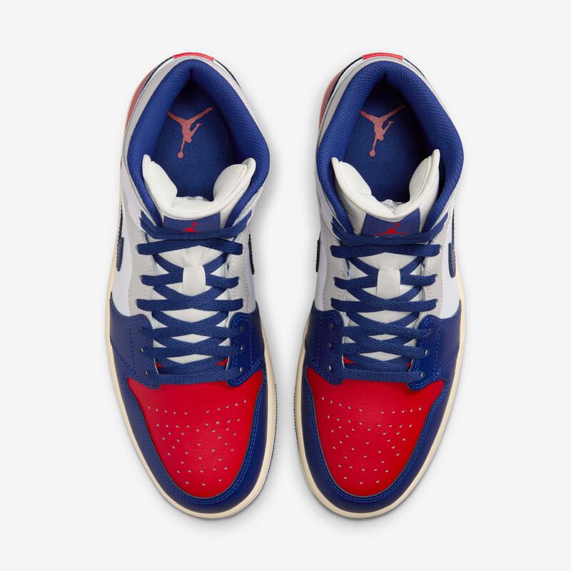 Air Jordan 1 Mid, Blanco/Rojo Universitario/Gris Neutro/Azul Real Profundo, hi-res