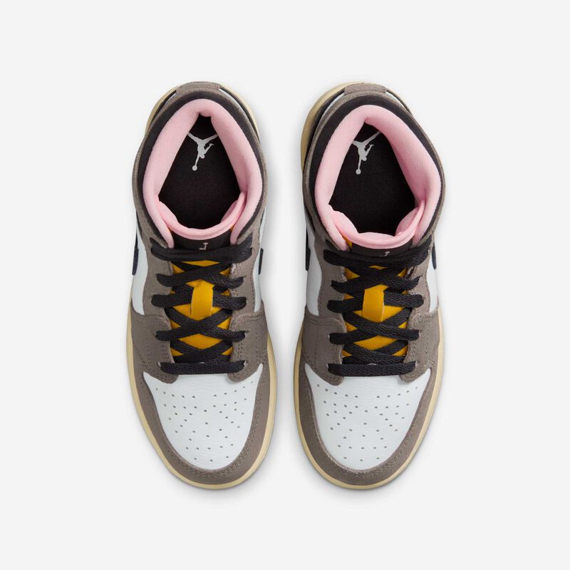 Air Jordan 1 Mid SE, Blanco/Gris Aceite-Piedra De Cueva-Azufre Oscuro, hi-res