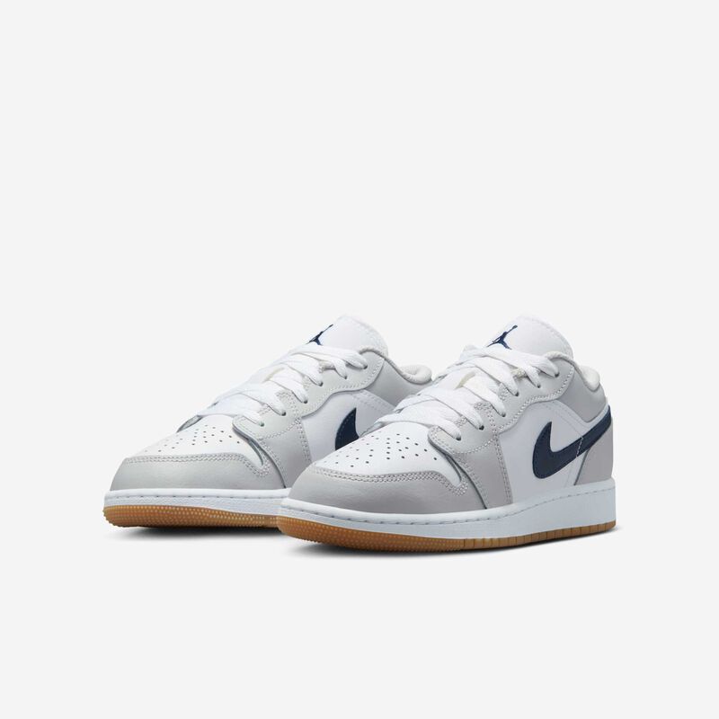Air Jordan 1 Low, Blanco/Gris Neutro/Marrón Medio Goma/Azul Marino Medianoche, hi-res
