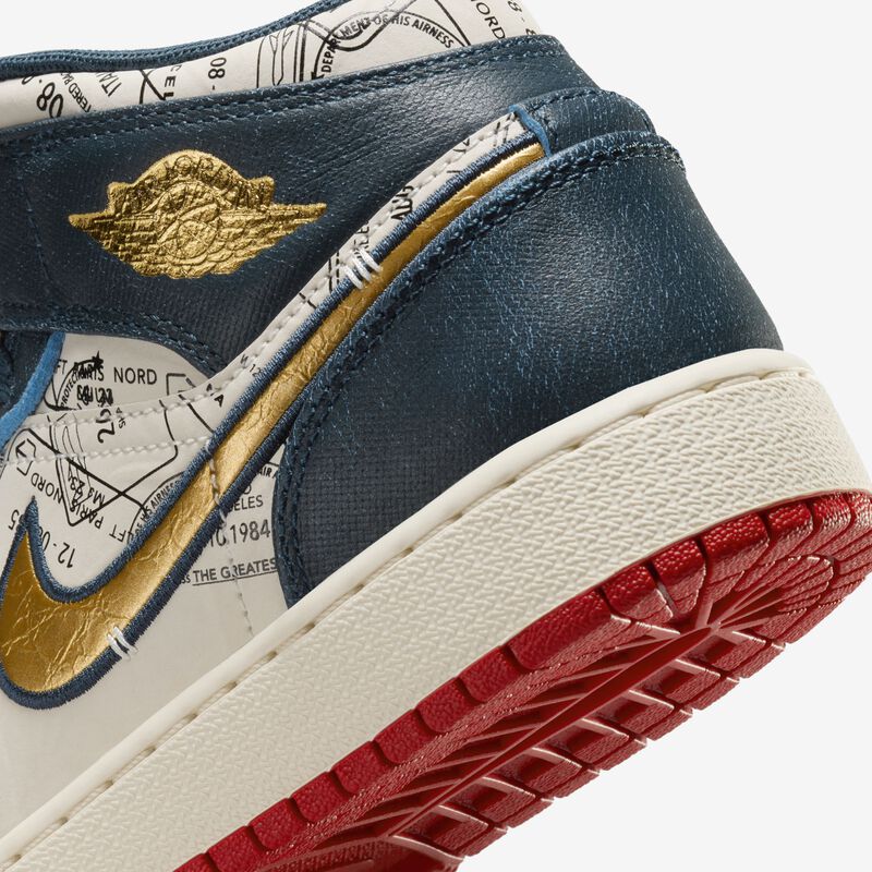 Air Jordan 1 Mid SE, Armada Armería/Marfil Pálido/Rojo Deportivo/Oro metalizado, hi-res