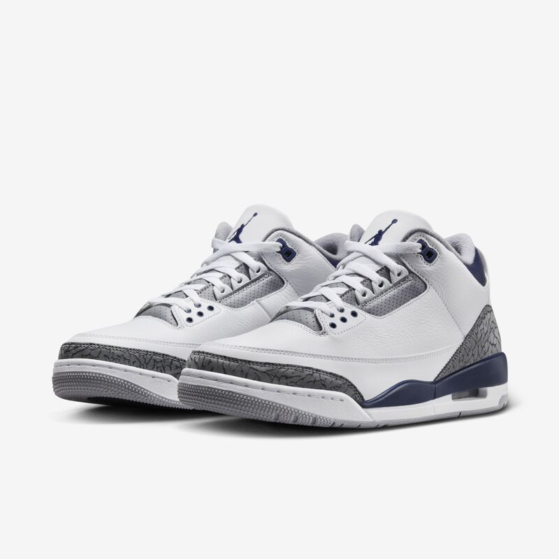 Air Jordan 3 Retro, Blanco/Gris Cemento/Negro/Azul Marino Medianoche, hi-res
