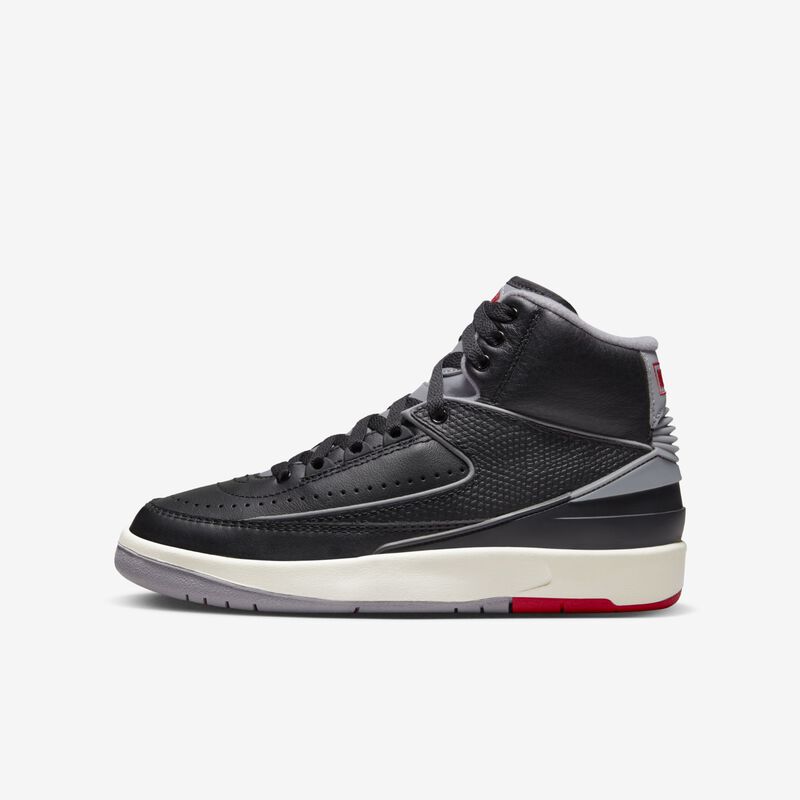 Air Jordan 2 Retro, Negro/Gris cemento-rojo fuego-vela, hi-res