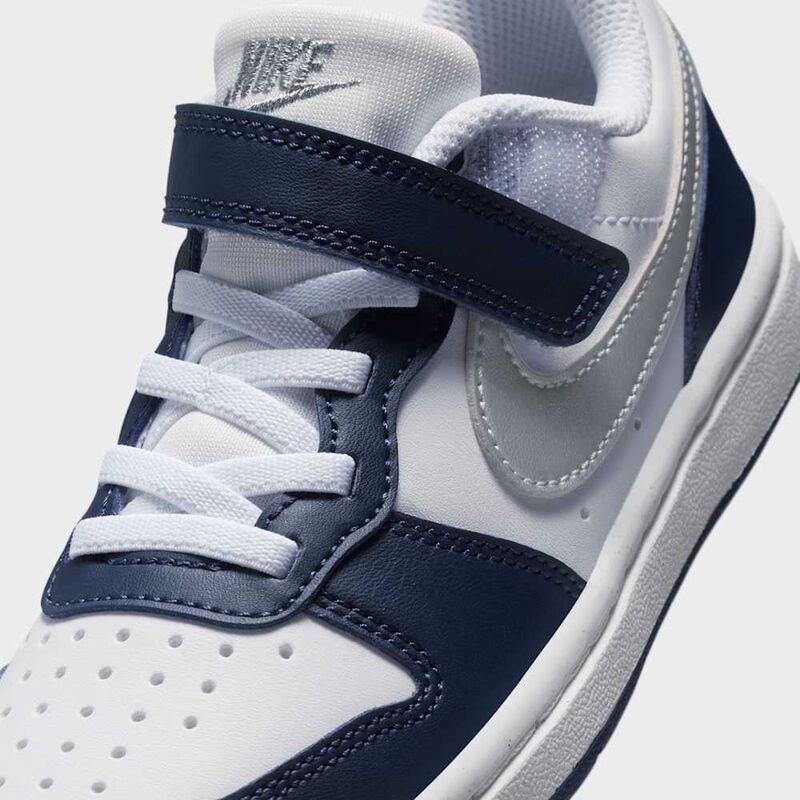 Nike Court Borough Low Recraft, Blanco/Met&aacute;lico Plata-Profundo Noche-Medianoche Azul Marino, hi-res